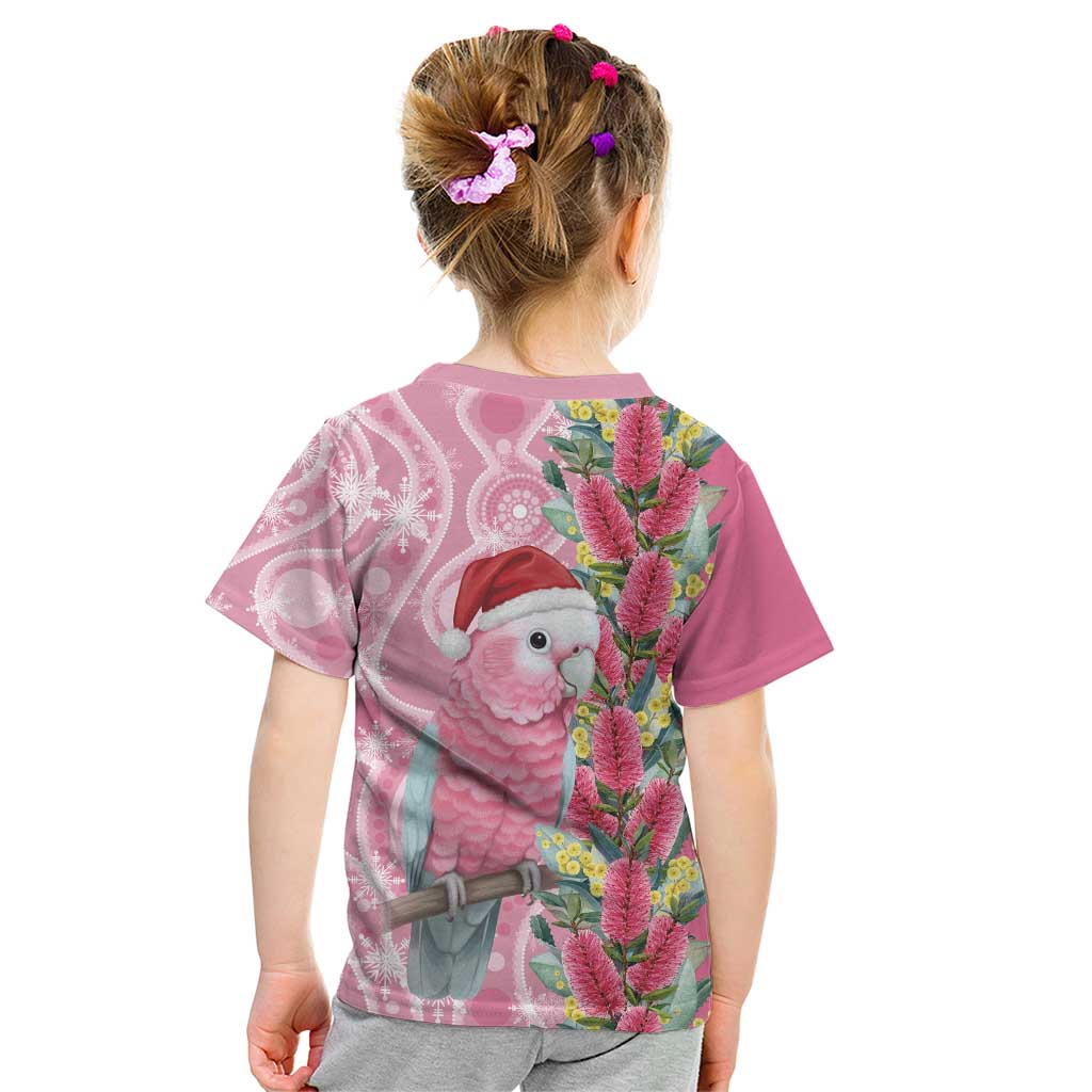 Australia Pink Galah Christmas Kid T Shirt Falalalala Galalah Bottlebrush Aboriginal Art - Aussie Hoodie