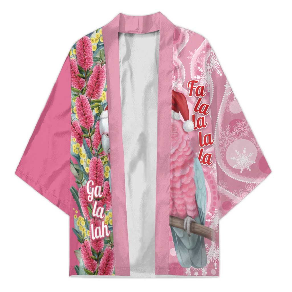 Australia Pink Galah Christmas Kimono Falalalala Galalah Bottlebrush Aboriginal Art - Aussie Hoodie
