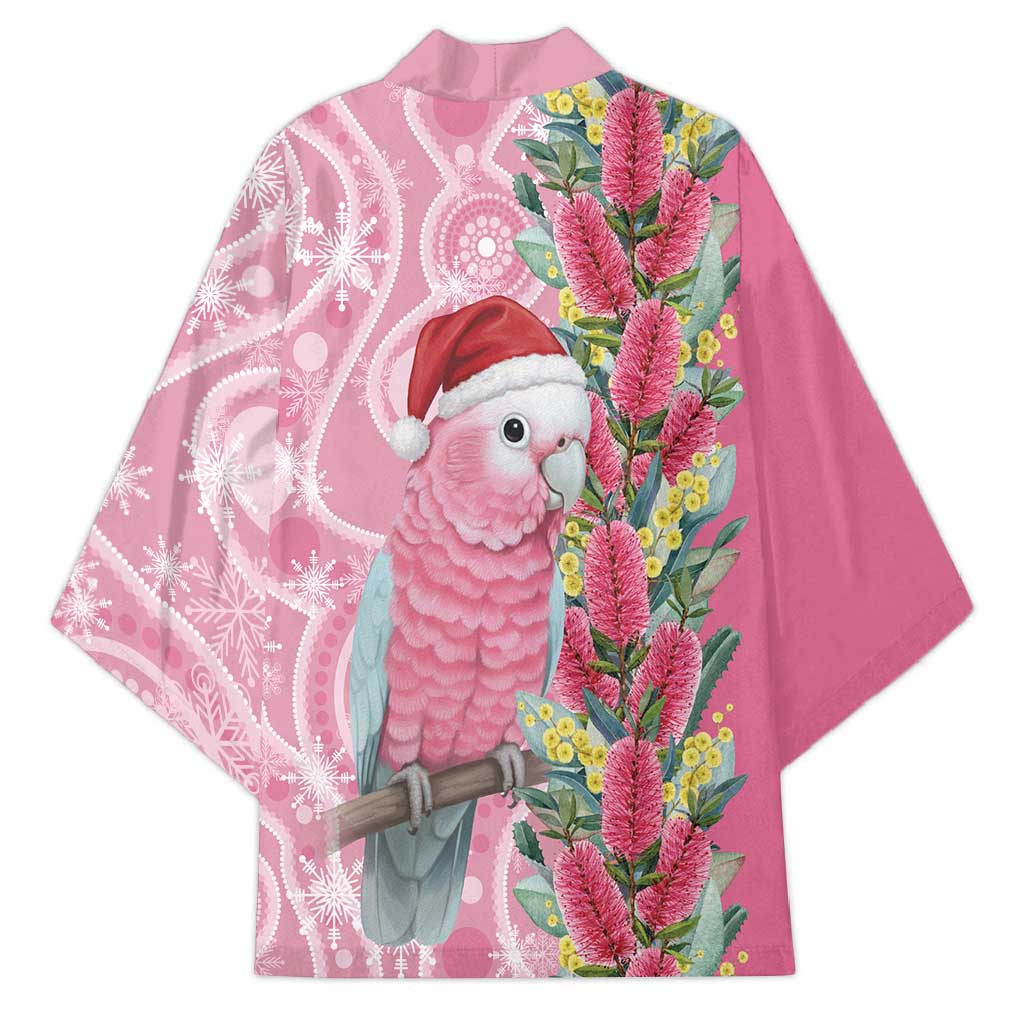 Australia Pink Galah Christmas Kimono Falalalala Galalah Bottlebrush Aboriginal Art - Aussie Hoodie