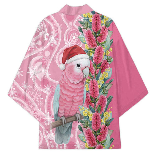 Australia Pink Galah Christmas Kimono Falalalala Galalah Bottlebrush Aboriginal Art - Aussie Hoodie