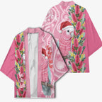 Australia Pink Galah Christmas Kimono Falalalala Galalah Bottlebrush Aboriginal Art - Aussie Hoodie