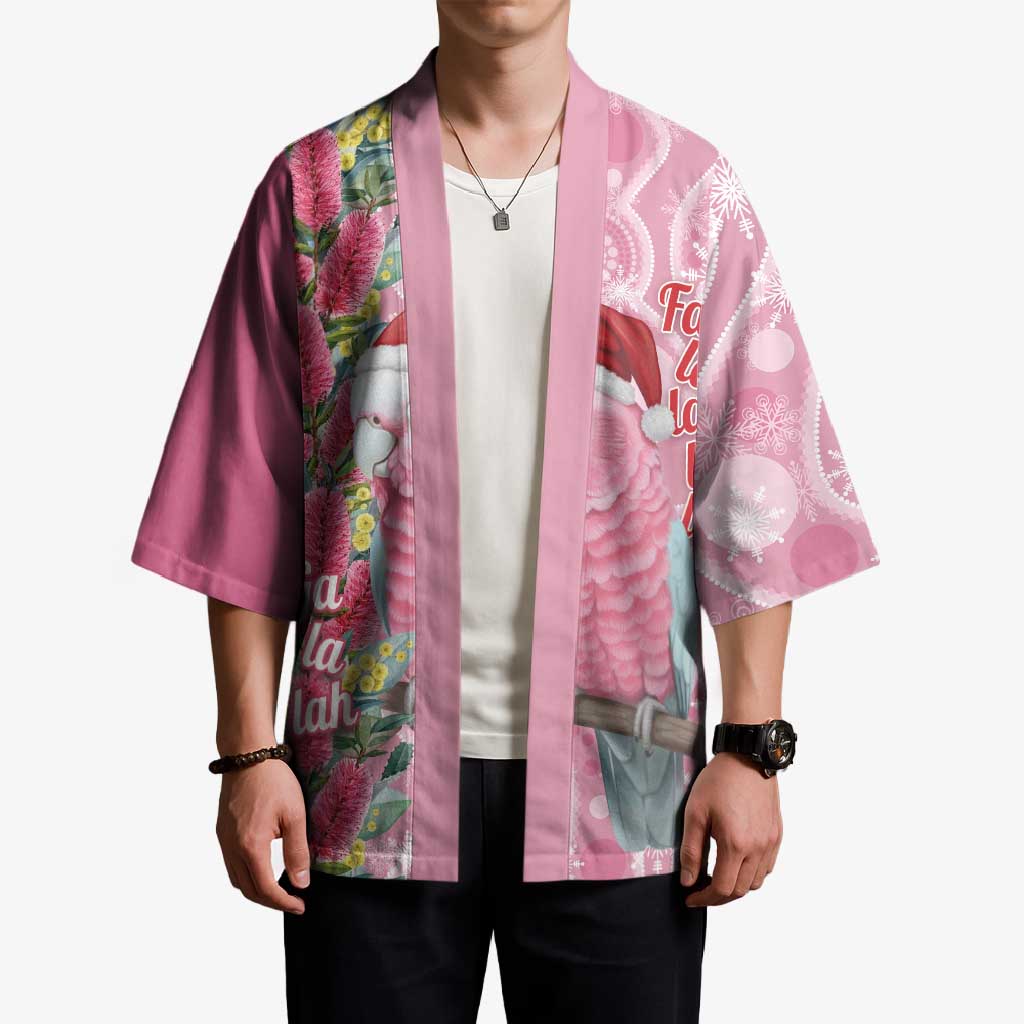 Australia Pink Galah Christmas Kimono Falalalala Galalah Bottlebrush Aboriginal Art - Aussie Hoodie
