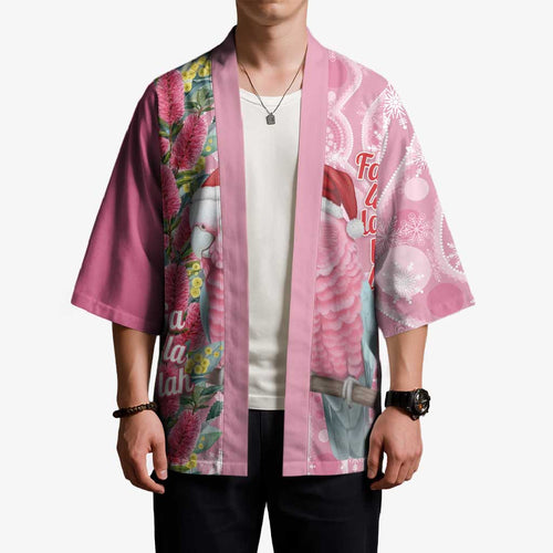 Australia Pink Galah Christmas Kimono Falalalala Galalah Bottlebrush Aboriginal Art - Aussie Hoodie