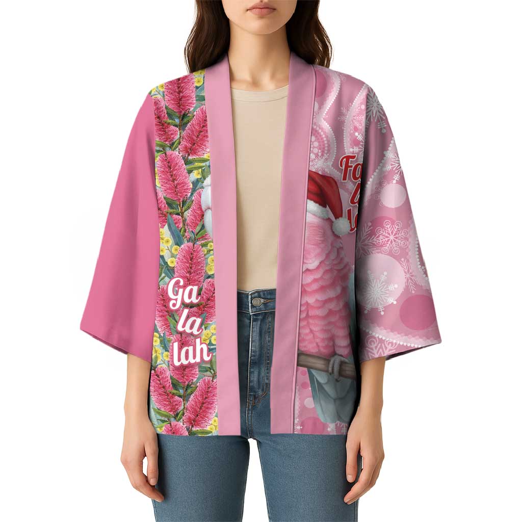 Australia Pink Galah Christmas Kimono Falalalala Galalah Bottlebrush Aboriginal Art - Aussie Hoodie
