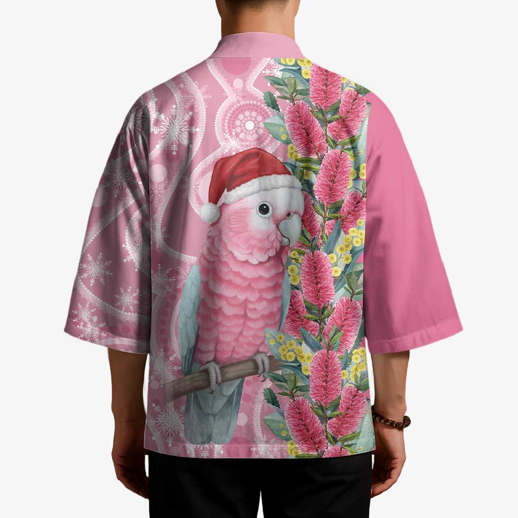 Australia Pink Galah Christmas Kimono Falalalala Galalah Bottlebrush Aboriginal Art - Aussie Hoodie