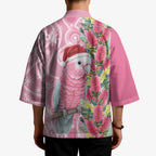 Australia Pink Galah Christmas Kimono Falalalala Galalah Bottlebrush Aboriginal Art - Aussie Hoodie