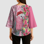 Australia Pink Galah Christmas Kimono Sleeve Blouse Falalalala Galalah Bottlebrush Aboriginal Art - Aussie Hoodie