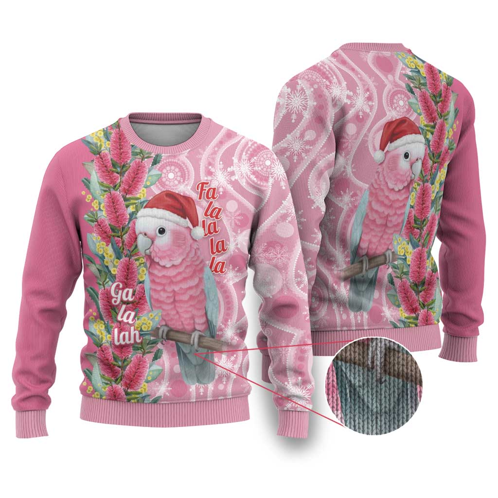 Australia Pink Galah Christmas Ugly Christmas Sweater Falalalala Galalah Bottlebrush Aboriginal Art - Aussie Hoodie