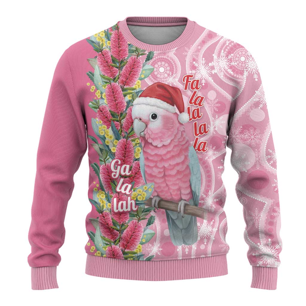Australia Pink Galah Christmas Ugly Christmas Sweater Falalalala Galalah Bottlebrush Aboriginal Art - Aussie Hoodie