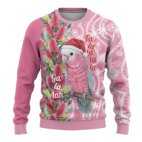 Australia Pink Galah Christmas Ugly Christmas Sweater Falalalala Galalah Bottlebrush Aboriginal Art - Aussie Hoodie