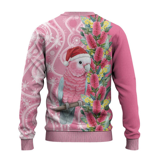 Australia Pink Galah Christmas Ugly Christmas Sweater Falalalala Galalah Bottlebrush Aboriginal Art - Aussie Hoodie