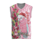 Australia Pink Galah Christmas Knitted V-Neck Vest Falalalala Galalah Bottlebrush Aboriginal Art - Aussie Hoodie