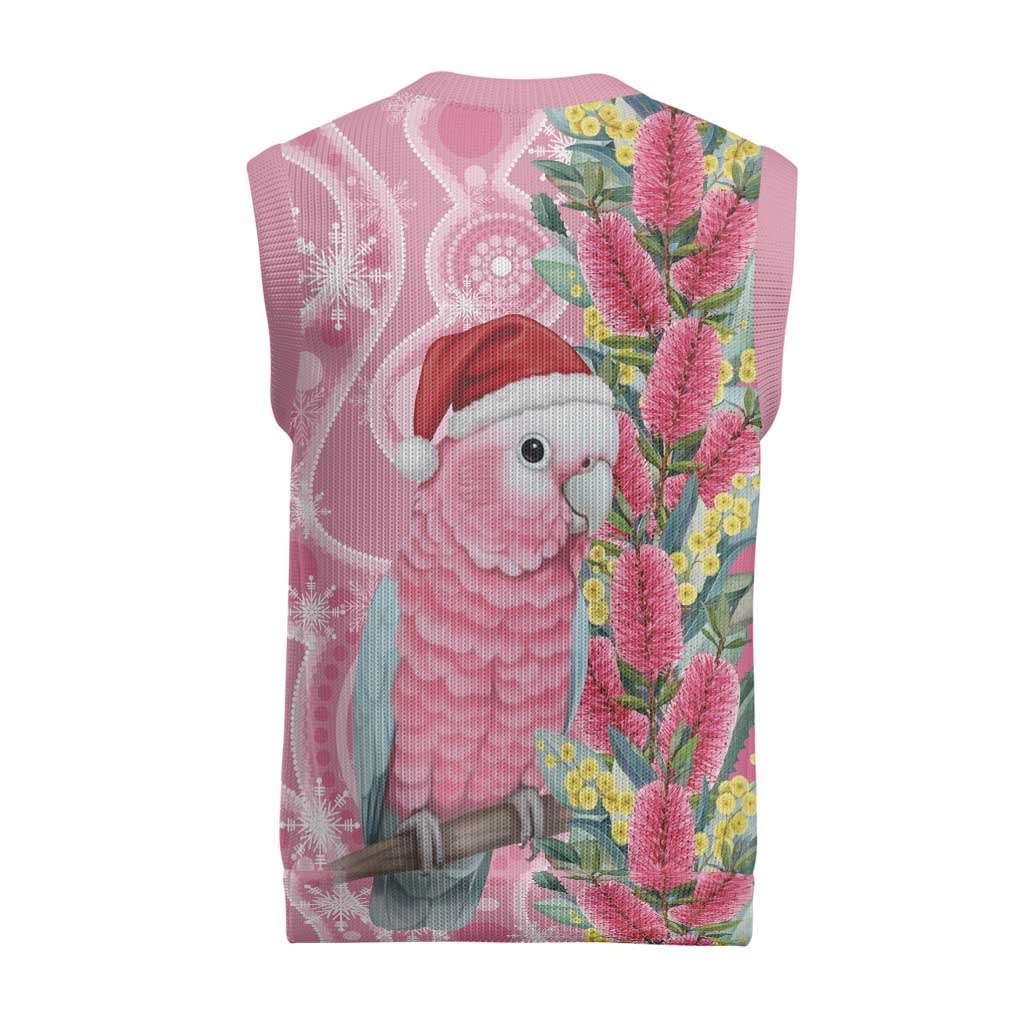 Australia Pink Galah Christmas Knitted V-Neck Vest Falalalala Galalah Bottlebrush Aboriginal Art - Aussie Hoodie