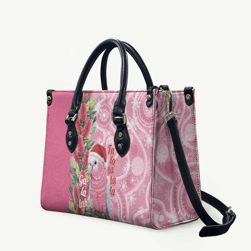 Australia Pink Galah Christmas Leather Bag Falalalala Galalah Bottlebrush Aboriginal Art - Aussie Hoodie