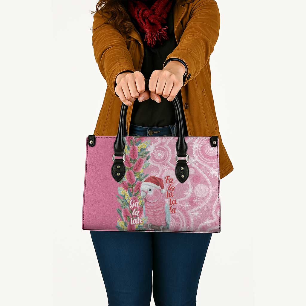 Australia Pink Galah Christmas Leather Bag Falalalala Galalah Bottlebrush Aboriginal Art - Aussie Hoodie