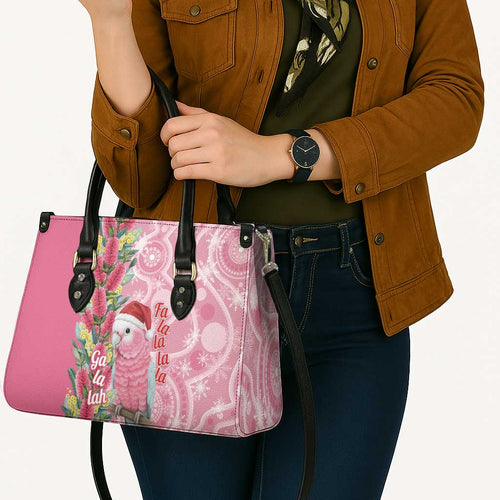 Australia Pink Galah Christmas Leather Bag Falalalala Galalah Bottlebrush Aboriginal Art - Aussie Hoodie