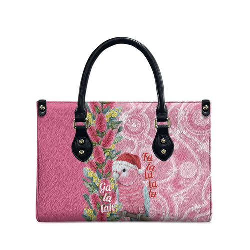 Australia Pink Galah Christmas Leather Bag Falalalala Galalah Bottlebrush Aboriginal Art - Aussie Hoodie