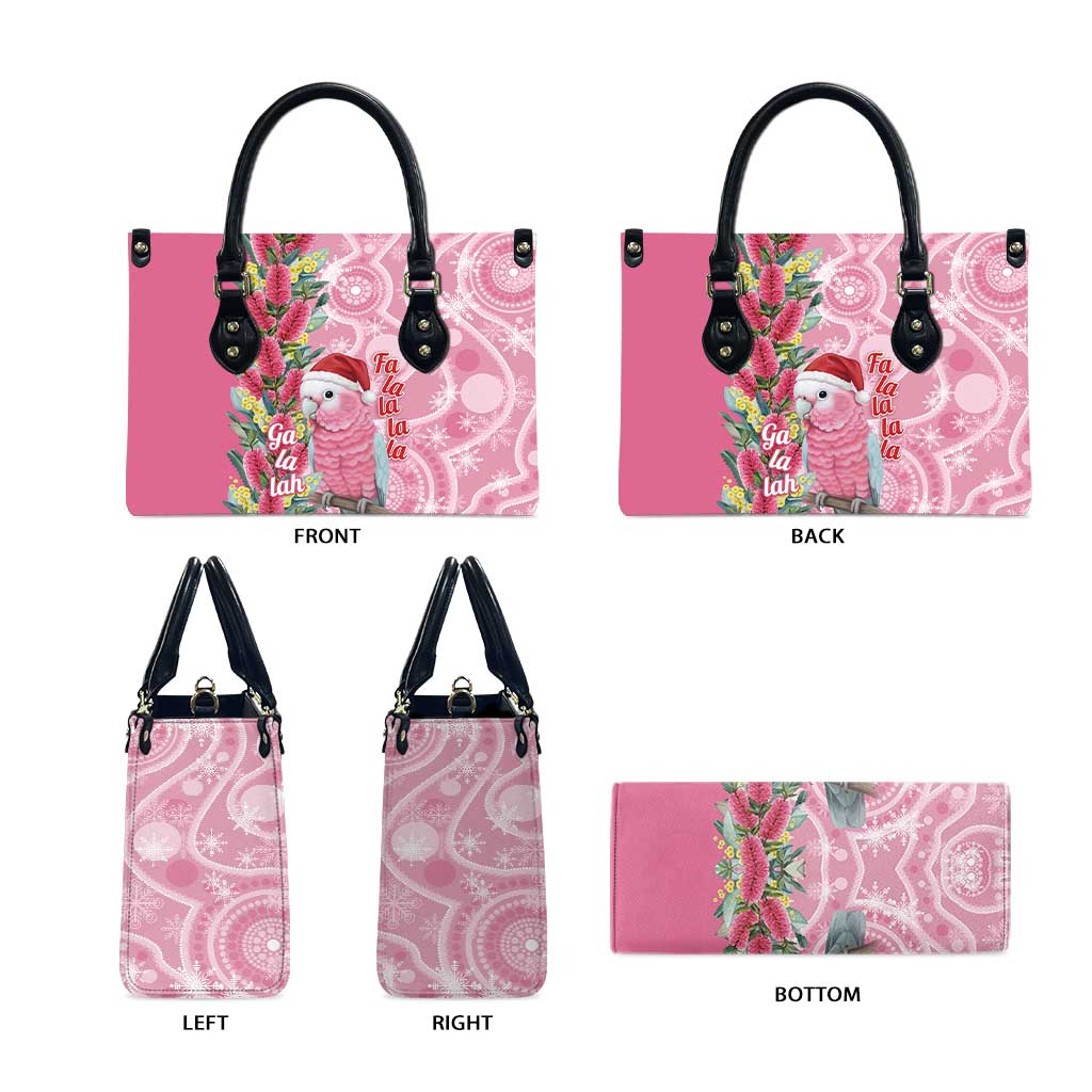 Australia Pink Galah Christmas Leather Bag Falalalala Galalah Bottlebrush Aboriginal Art - Aussie Hoodie