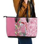 Australia Pink Galah Christmas Leather Tote Bag Falalalala Galalah Bottlebrush Aboriginal Art - Aussie Hoodie