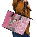 Australia Pink Galah Christmas Leather Tote Bag Falalalala Galalah Bottlebrush Aboriginal Art - Aussie Hoodie