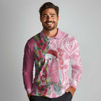 Australia Pink Galah Christmas Long Sleeve Polo Shirt Falalalala Galalah Bottlebrush Aboriginal Art - Aussie Hoodie
