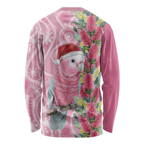 Australia Pink Galah Christmas Long Sleeve Shirt Falalalala Galalah Bottlebrush Aboriginal Art - Aussie Hoodie