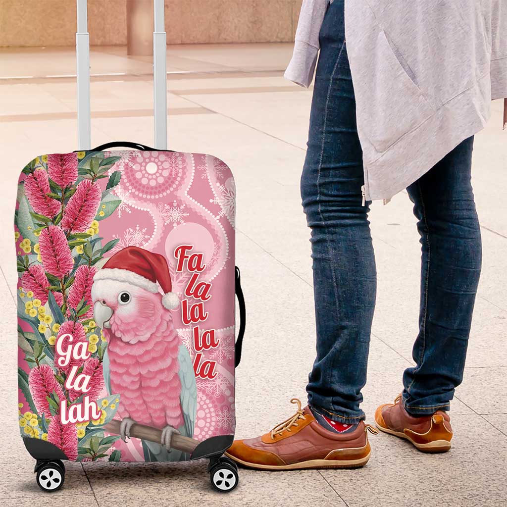 Australia Pink Galah Christmas Luggage Cover Falalalala Galalah Bottlebrush Aboriginal Art - Aussie Hoodie