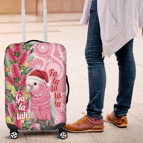 Australia Pink Galah Christmas Luggage Cover Falalalala Galalah Bottlebrush Aboriginal Art - Aussie Hoodie
