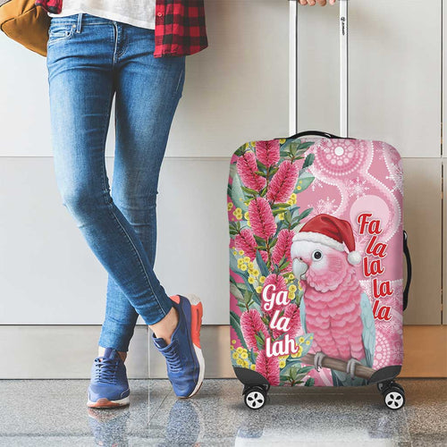 Australia Pink Galah Christmas Luggage Cover Falalalala Galalah Bottlebrush Aboriginal Art - Aussie Hoodie