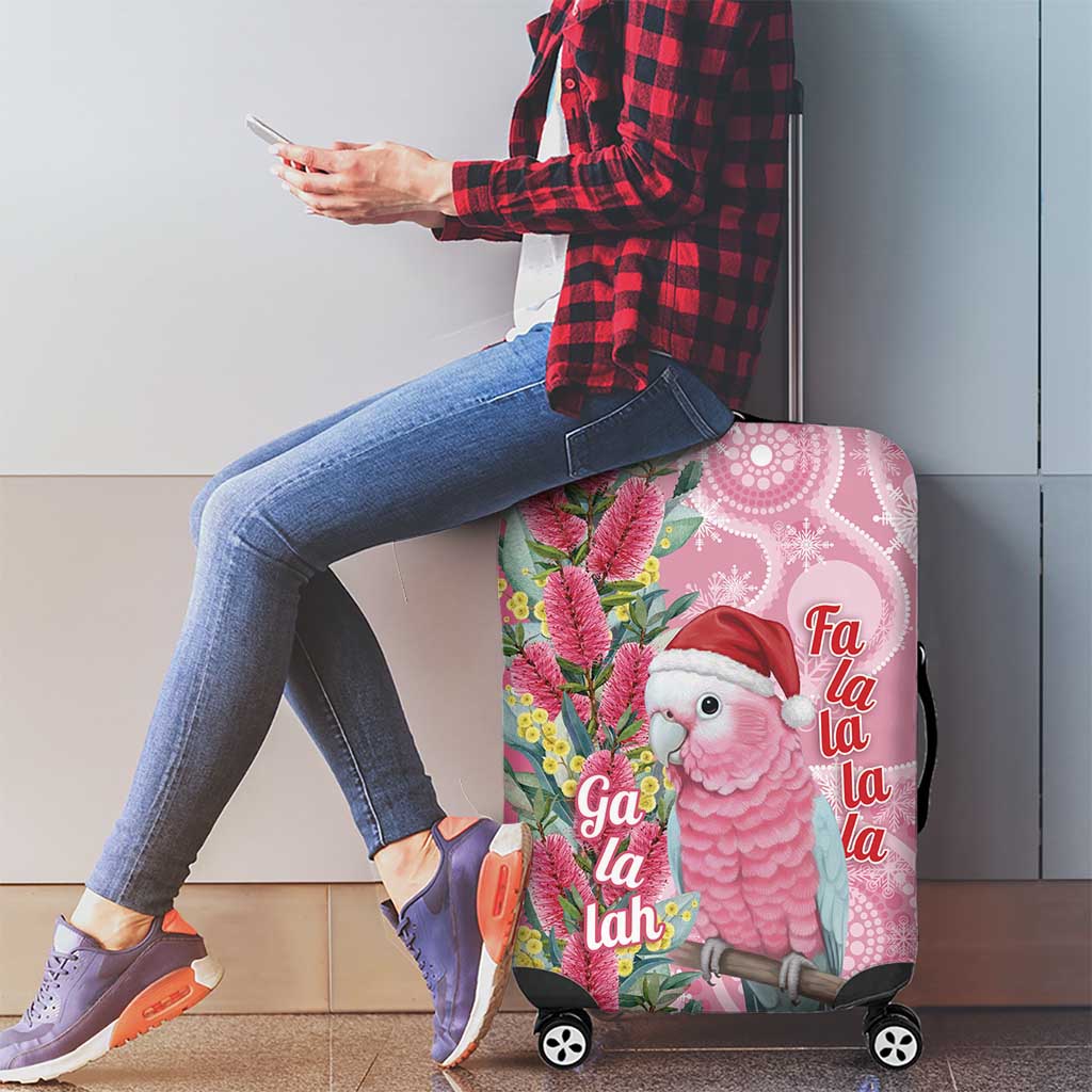 Australia Pink Galah Christmas Luggage Cover Falalalala Galalah Bottlebrush Aboriginal Art - Aussie Hoodie