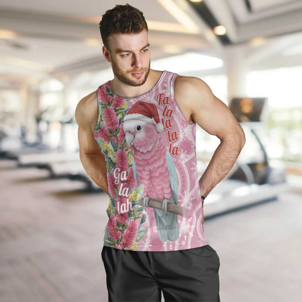 Australia Pink Galah Christmas Men Tank Top Falalalala Galalah Bottlebrush Aboriginal Art - Aussie Hoodie