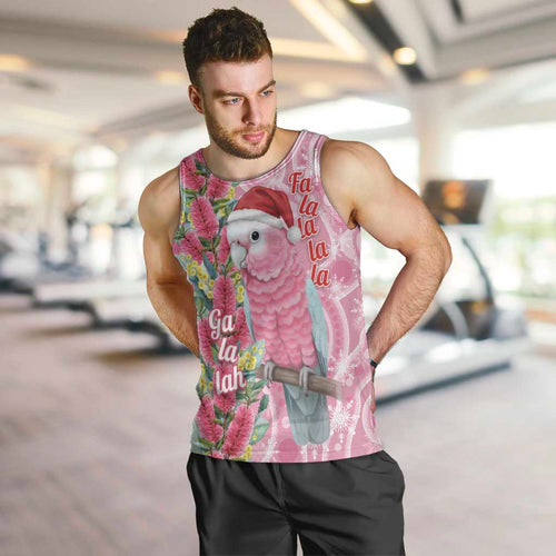 Australia Pink Galah Christmas Men Tank Top Falalalala Galalah Bottlebrush Aboriginal Art - Aussie Hoodie