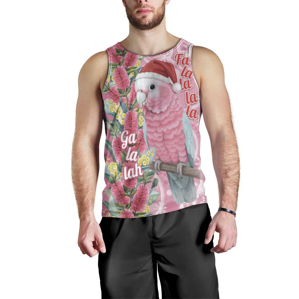 Australia Pink Galah Christmas Men Tank Top Falalalala Galalah Bottlebrush Aboriginal Art - Aussie Hoodie
