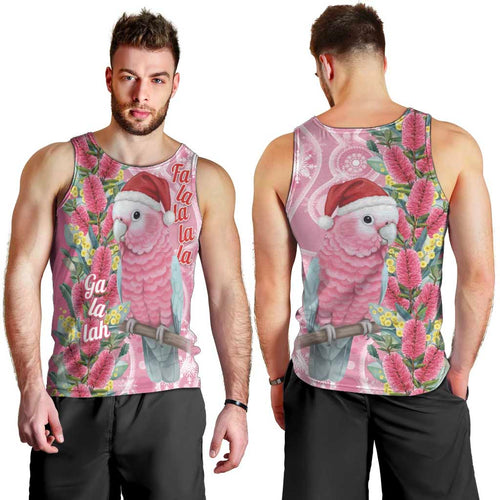 Australia Pink Galah Christmas Men Tank Top Falalalala Galalah Bottlebrush Aboriginal Art - Aussie Hoodie