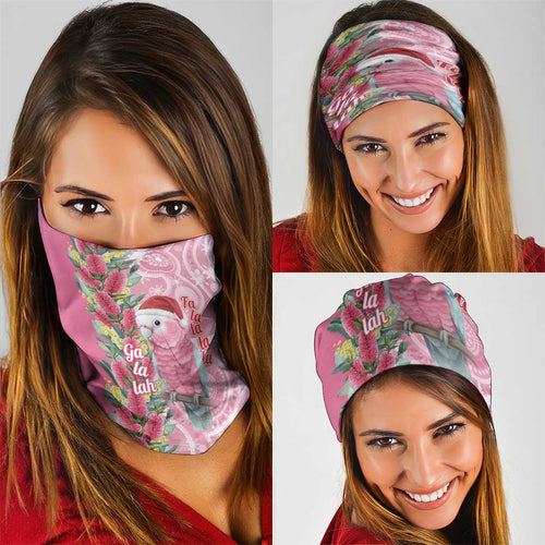 Australia Pink Galah Christmas Neck Gaiter Falalalala Galalah Bottlebrush Aboriginal Art - Aussie Hoodie