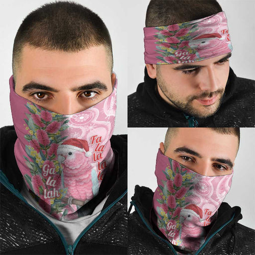 Australia Pink Galah Christmas Neck Gaiter Falalalala Galalah Bottlebrush Aboriginal Art - Aussie Hoodie
