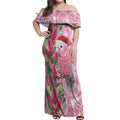 Australia Pink Galah Christmas Off Shoulder Maxi Dress Falalalala Galalah Bottlebrush Aboriginal Art - Aussie Hoodie