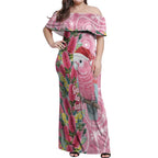 Australia Pink Galah Christmas Off Shoulder Maxi Dress Falalalala Galalah Bottlebrush Aboriginal Art - Aussie Hoodie