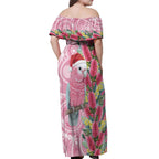 Australia Pink Galah Christmas Off Shoulder Maxi Dress Falalalala Galalah Bottlebrush Aboriginal Art - Aussie Hoodie