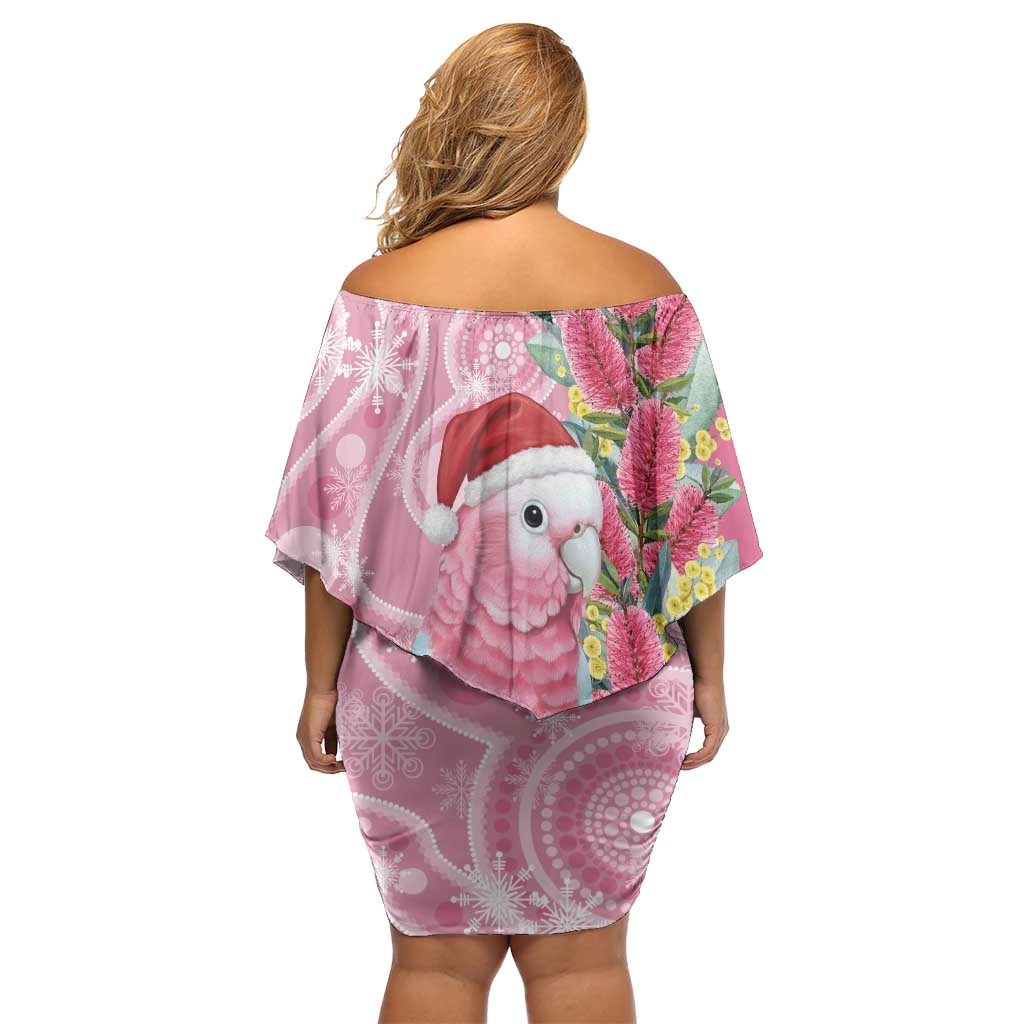 Australia Pink Galah Christmas Off Shoulder Short Dress Falalalala Galalah Bottlebrush Aboriginal Art - Aussie Hoodie