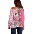 Australia Pink Galah Christmas Off Shoulder Sweater Falalalala Galalah Bottlebrush Aboriginal Art - Aussie Hoodie