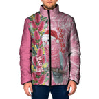 Australia Pink Galah Christmas Padded Jacket Falalalala Galalah Bottlebrush Aboriginal Art - Aussie Hoodie