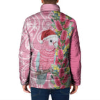Australia Pink Galah Christmas Padded Jacket Falalalala Galalah Bottlebrush Aboriginal Art - Aussie Hoodie