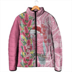 Australia Pink Galah Christmas Padded Jacket Falalalala Galalah Bottlebrush Aboriginal Art - Aussie Hoodie