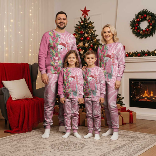 Australia Pink Galah Christmas Pajama Set Falalalala Galalah Bottlebrush Aboriginal Art - Aussie Hoodie