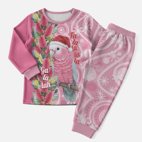 Australia Pink Galah Christmas Pajama Set Falalalala Galalah Bottlebrush Aboriginal Art - Aussie Hoodie