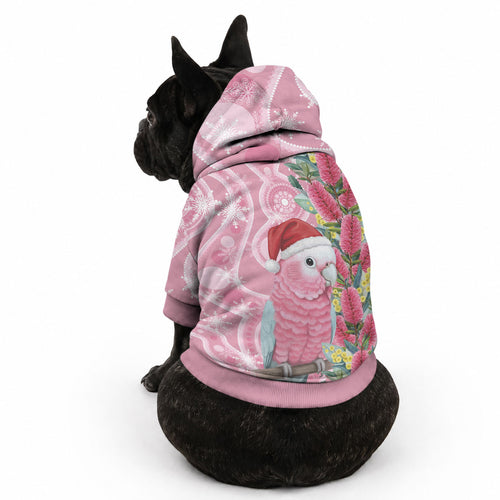 Australia Pink Galah Christmas Pet Hoodie Falalalala Galalah Bottlebrush Aboriginal Art