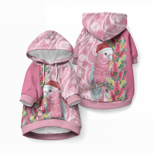 Australia Pink Galah Christmas Pet Hoodie Falalalala Galalah Bottlebrush Aboriginal Art