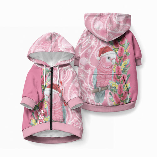 Australia Pink Galah Christmas Pet Hoodie Falalalala Galalah Bottlebrush Aboriginal Art
