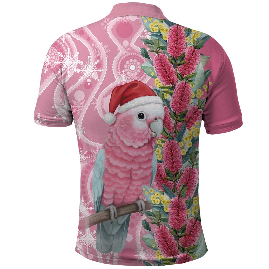 Australia Pink Galah Christmas Polo Shirt Falalalala Galalah Bottlebrush Aboriginal Art - Aussie Hoodie